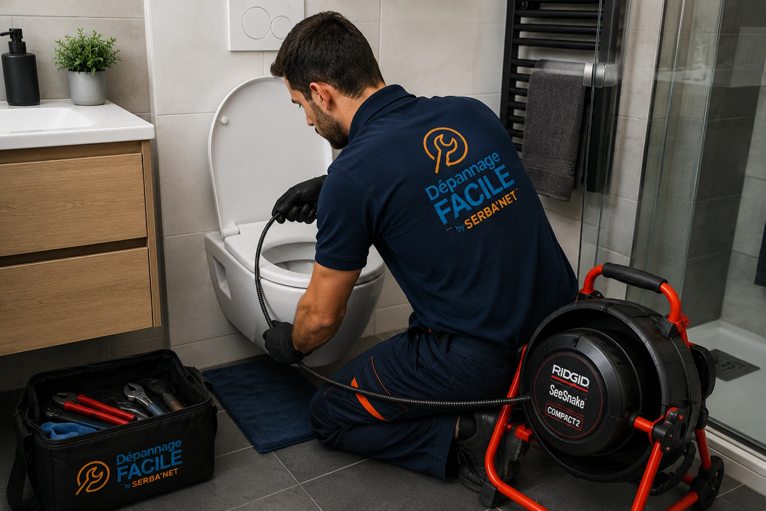 Débouchage de WC bouché à Rueil-Malmaison par un plombier avec un furet électrique professionnel