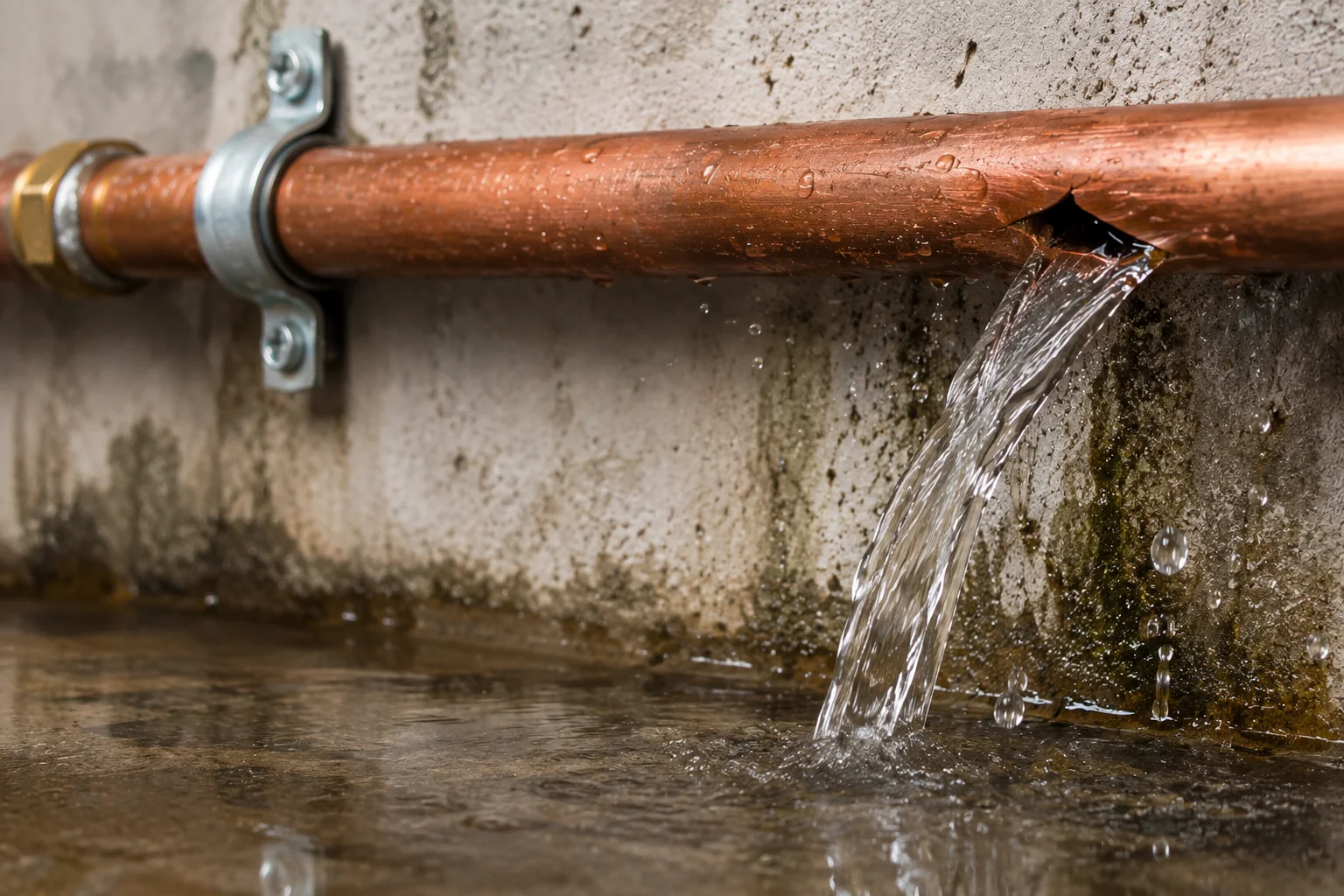Tuyau de plomberie percé provoquant une fuite d’eau